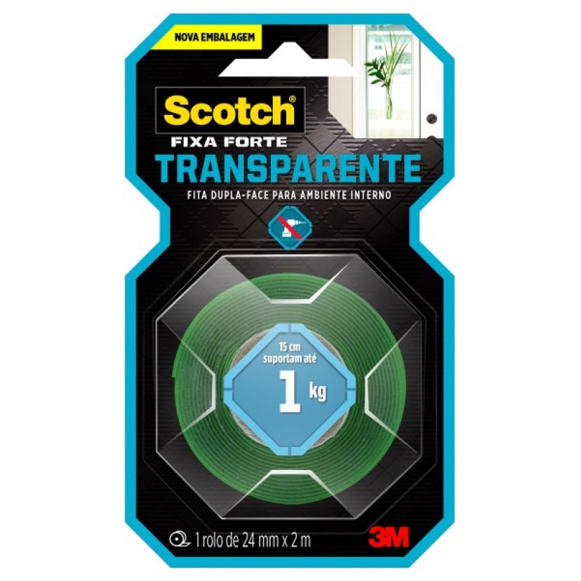 Fita Dupla Face 3M™ Scotch® Fixa Forte, Transparente, 24mmx2m  