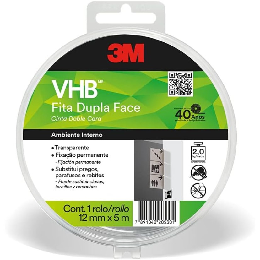 Fita 3M™ VHB™ Dupla-Face de Adesivo Transferível 4910, 12 mm x 5 m