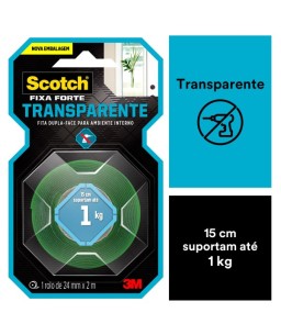 Fita Dupla Face Fixa Forte Interiores Transparente 24mm x 2,0 m Scotch