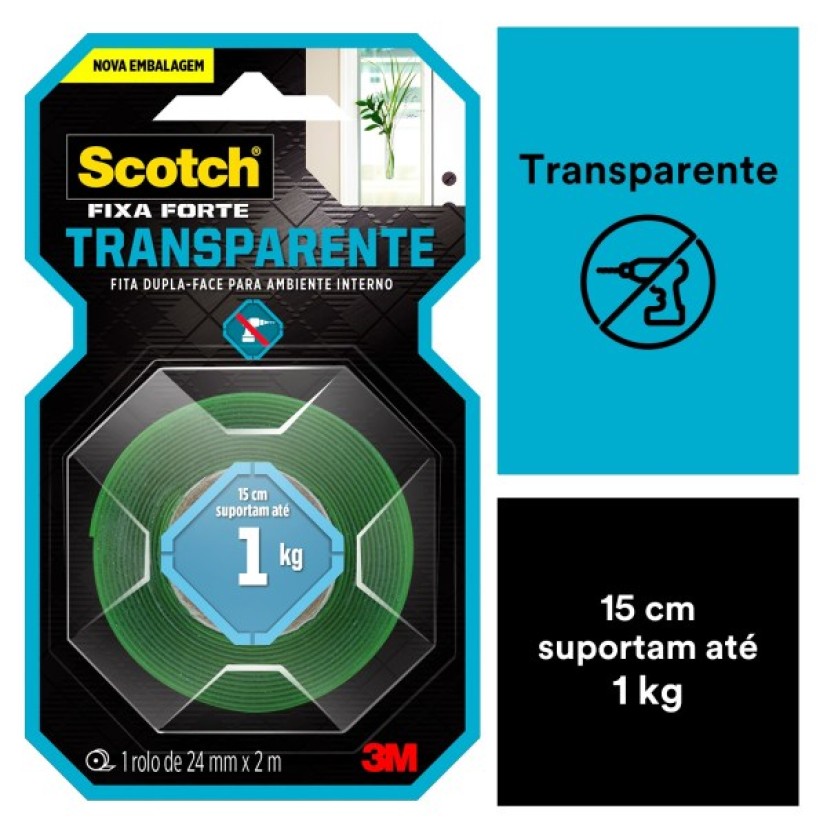 Fita Dupla Face 3M™ Scotch® Fixa Forte, Transparente, 24mmx2m 