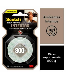 Fita Dupla Face Scotch® Fixa Forte Interiores, Espuma, 19 mm x 1,5 m