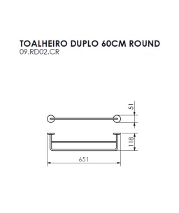 Toalheiro duplo 60cm Round Crismoe 09.RD02.CR