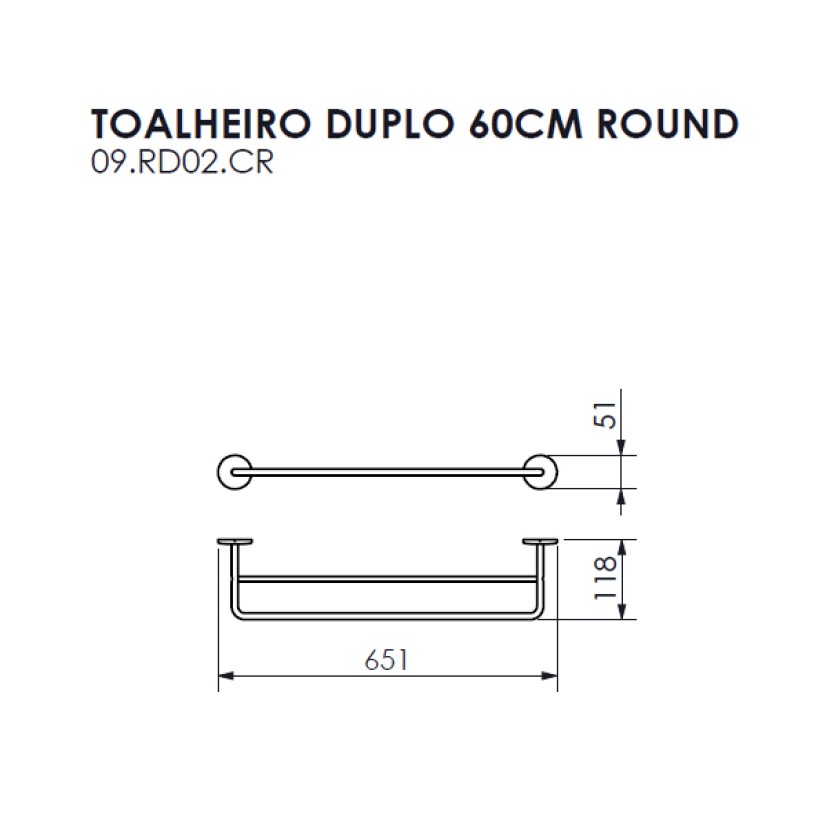 Toalheiro duplo 60cm Round Crismoe 09.RD02.CR