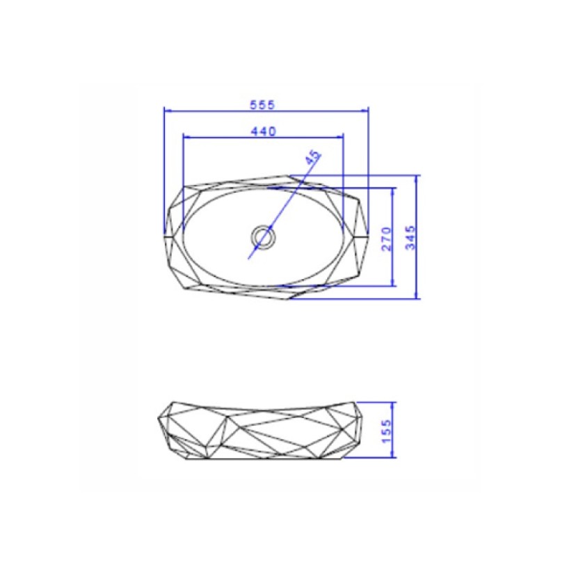 Cuba de apoio Oval Facetada Preta Fosca Deca L.1093.94