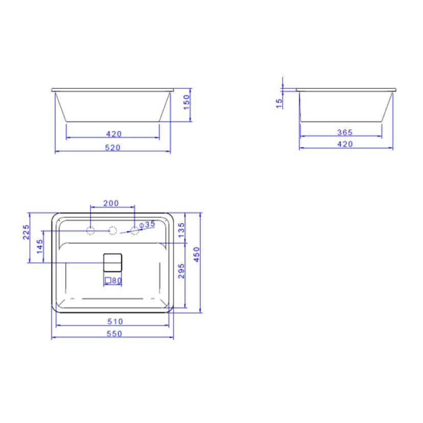 Cuba Slim Retangular de Embutir com Mesa 50cm Soft Antracite Deca L.33050.M.85