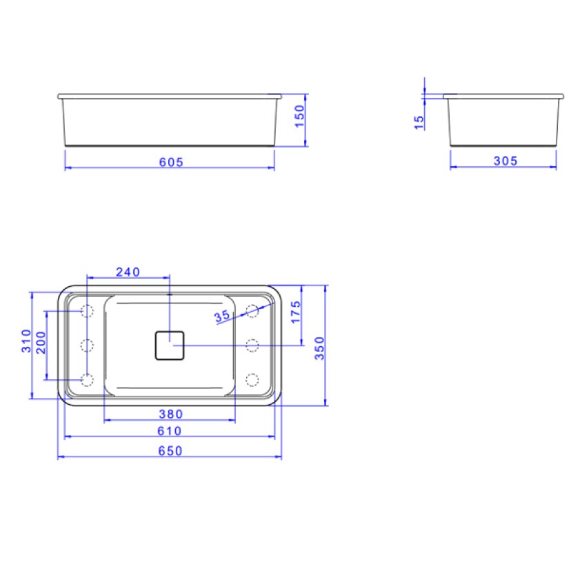 Cuba Slim Retangular de Embutir com Mesa 60cm Soft Antracite Deca L.33060.MDE.85