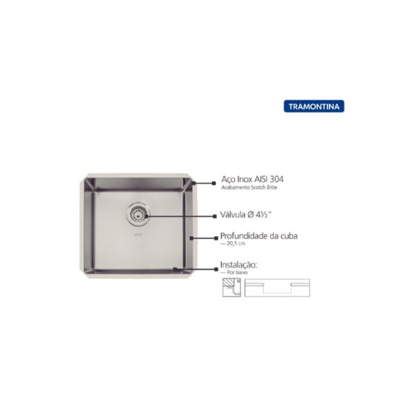 Cuba Inox Undermount Quadrum 45U Tramontina 450X400 Design Collection 94006/112