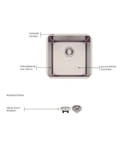 Cuba Quadrum Undermount 40U Aço Inox Scotch Brite 40x40cm Tramontina 94005112