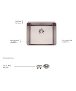 Cuba Quadrum Undermount 50U Aço Inox Scotch Brite 50x40cm Tramontina 94007112