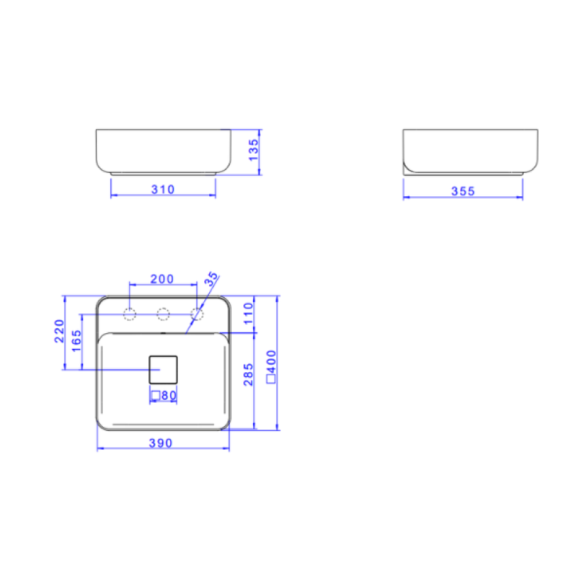 Cuba Quadrada de Apoio com Mesa Deca 40cm Branco Slim - L.11040.M.17