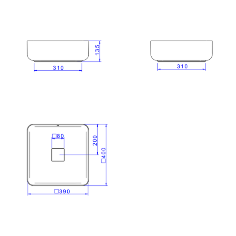 Cuba Quadrada de Apoio Deca 40cm Ébano Fosco Slim - L.11040.94