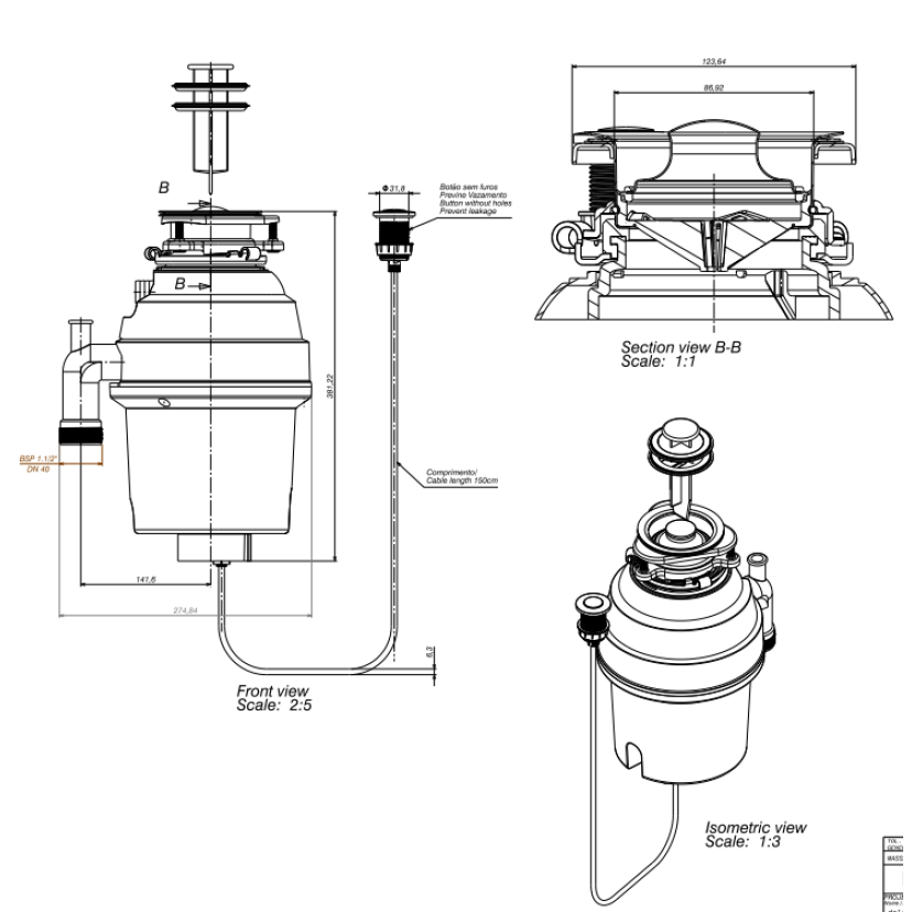 Triturador de Resíduos de Alimentos 127v Deca - AC.300.TRIT.127