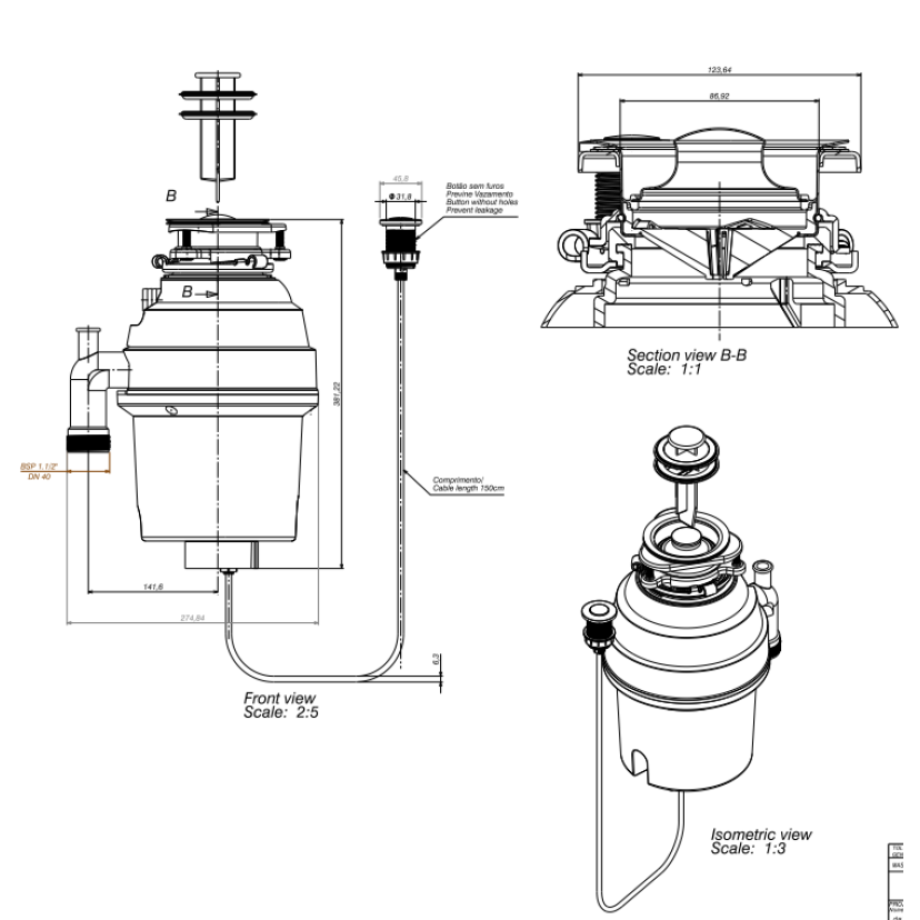 Triturador de Resíduos de Alimentos 220v Deca - AC.300.TRIT.220