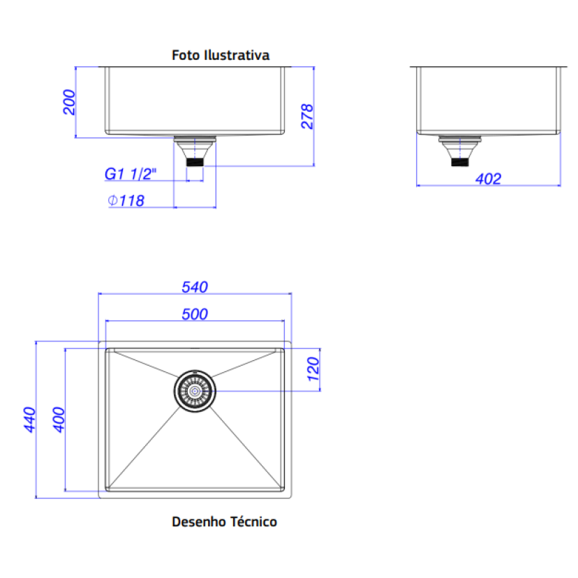 Cuba de Cozinha Retangular 50X40cm Inox Deca Suprema - CC.660.50.INX