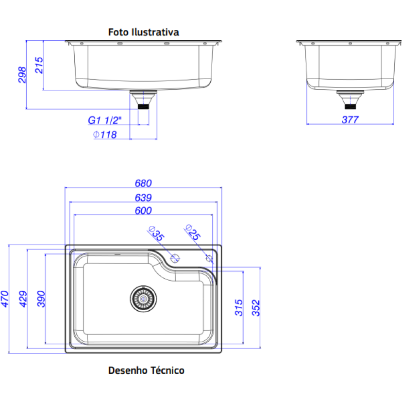 Cuba de Cozinha Retangular com Deck 60x40cm Inox Deca Facile - CC.660.60.DK.INX
