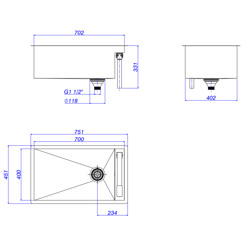 Cuba de Cozinha Retangular 70X40cm com Monocomando Inox Deca Supra Hide - CC.670.70.SUP.INX