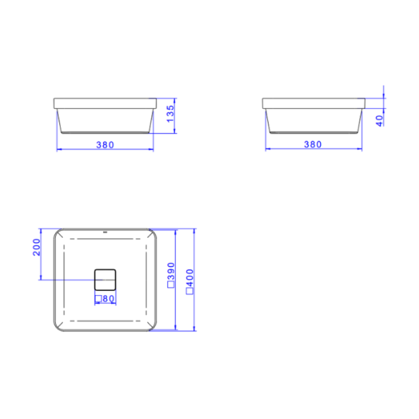 Cuba Quadrada de Sobrepor Deca 40cm Ébano Fosco Slim - L.21040.94