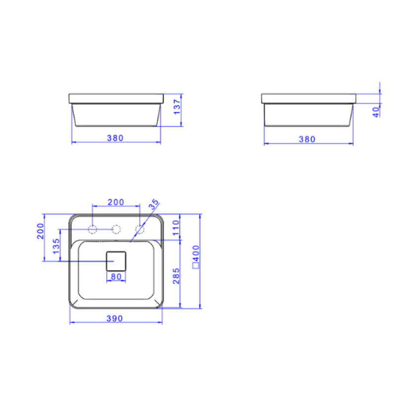 Cuba Quadrada de Sobrepor com Mesa Deca 40cm Branco Slim - L.21040.M.17