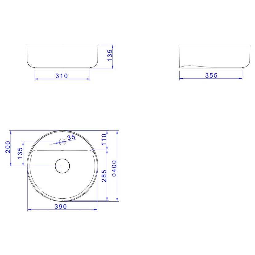 Cuba de Apoio Redonda 40cm com Deck Ébano Fosco Deca Slim L.12040.M.94