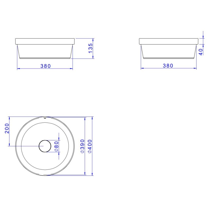 Cuba de Sobrepor Redonda 40cm Ébano Fosco Deca Slim L.22040.94
