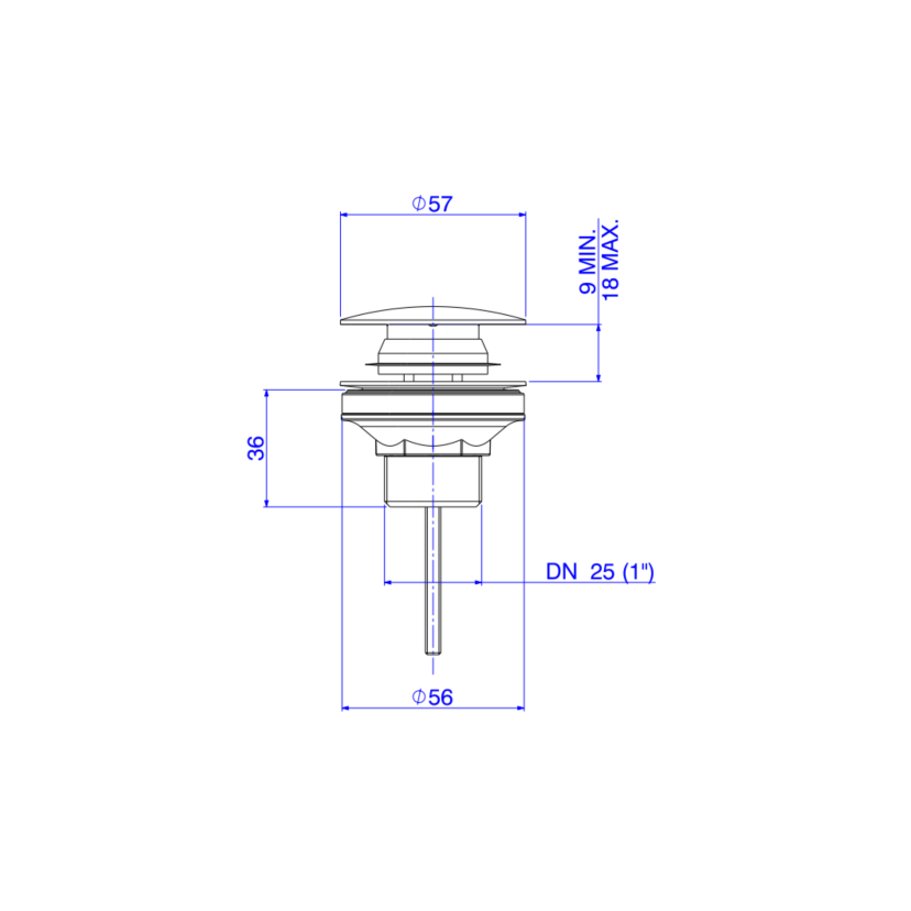  Válvula de Escoamento Click para Lavatório, Cuba e Bidê Black Noir 1601.BL.CLI.NO