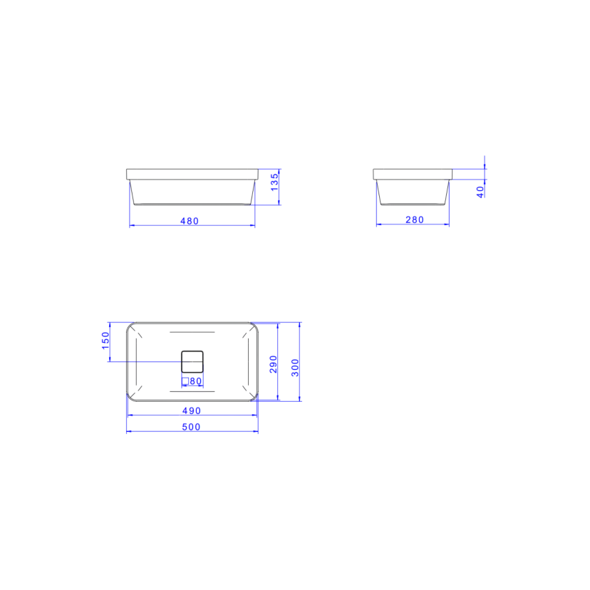 Cuba de Sobrepor Retangular 50cm Soft Antracite Deca Slim L.23050.85