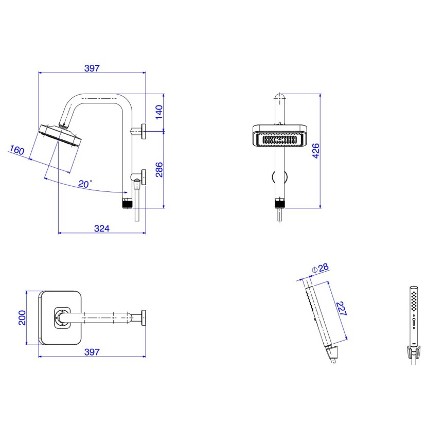 Chuveiro com Desviador Quadrado de Parede Cromado Deca Select Eco 1933.C.DES