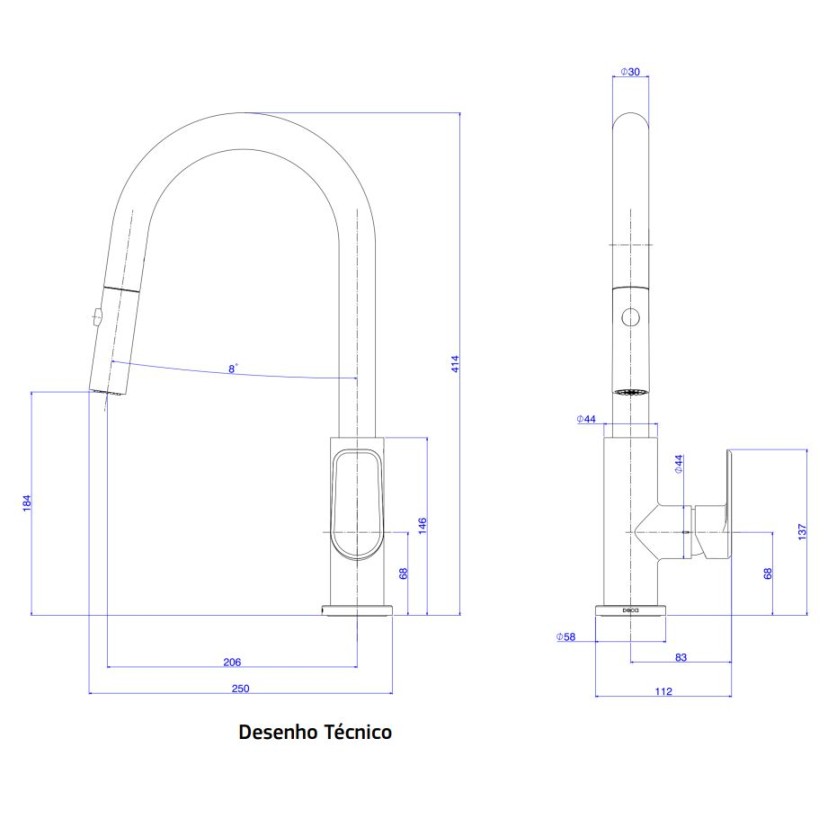 Misturador Monocomando de Mesa para Cozinha Cromado Deca Level Flex 2256.C26.F.INT