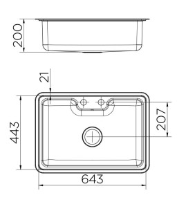 Cuba de Sobrepor/Embutir 64x44 para Cozinha DocolMassima Aço Inox 90016115016