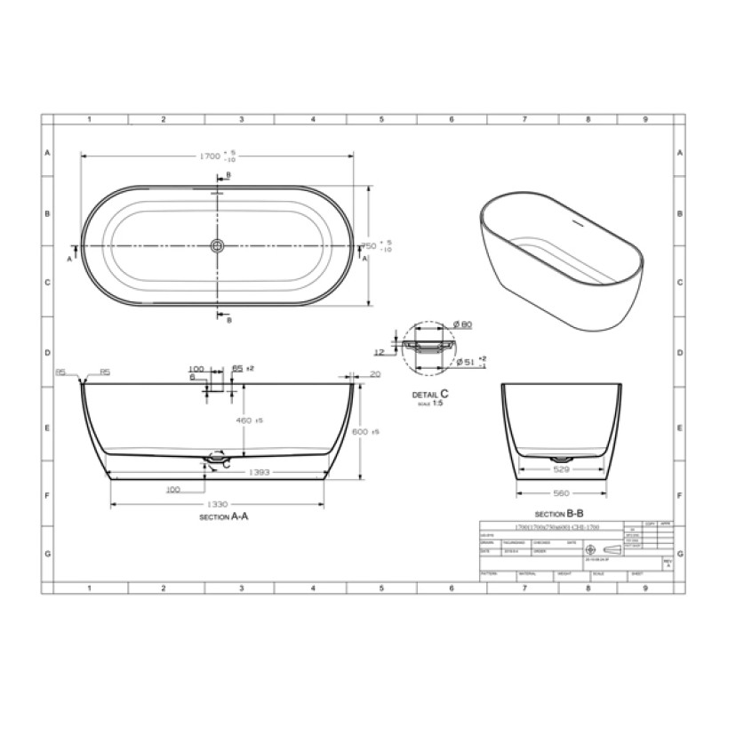 Banheira de Imersão VAILA 170 Branco Matte BAN.VAILA.170.BM