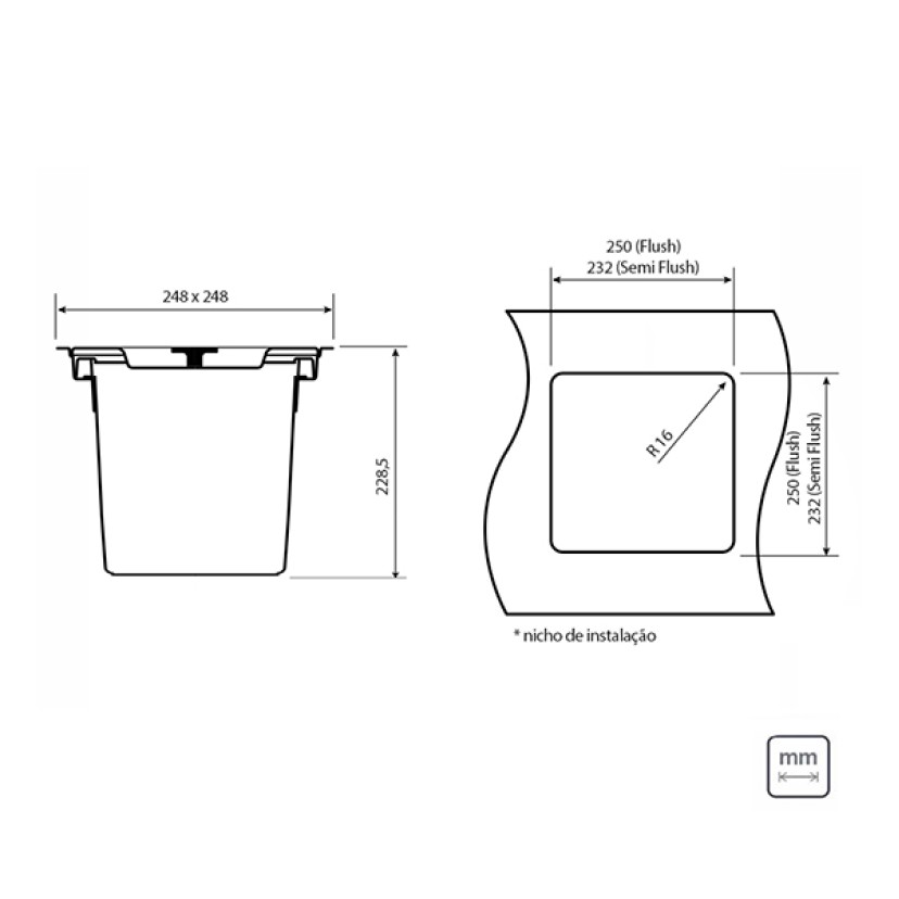 Lixeira de Embutir em Aço Inox Clean Square 5 Litros 94518/205