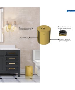 Lixeira Gold e Inox Polido com Tampa  94540/051