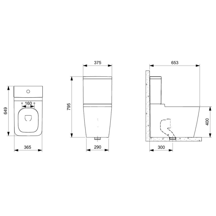 Bacia Para Caixa Com Saída Dual Rimless Square B342536000