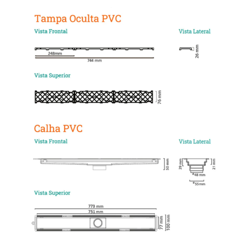 Ralo Linear Novii Tampa Oculta 75 cm - 8881