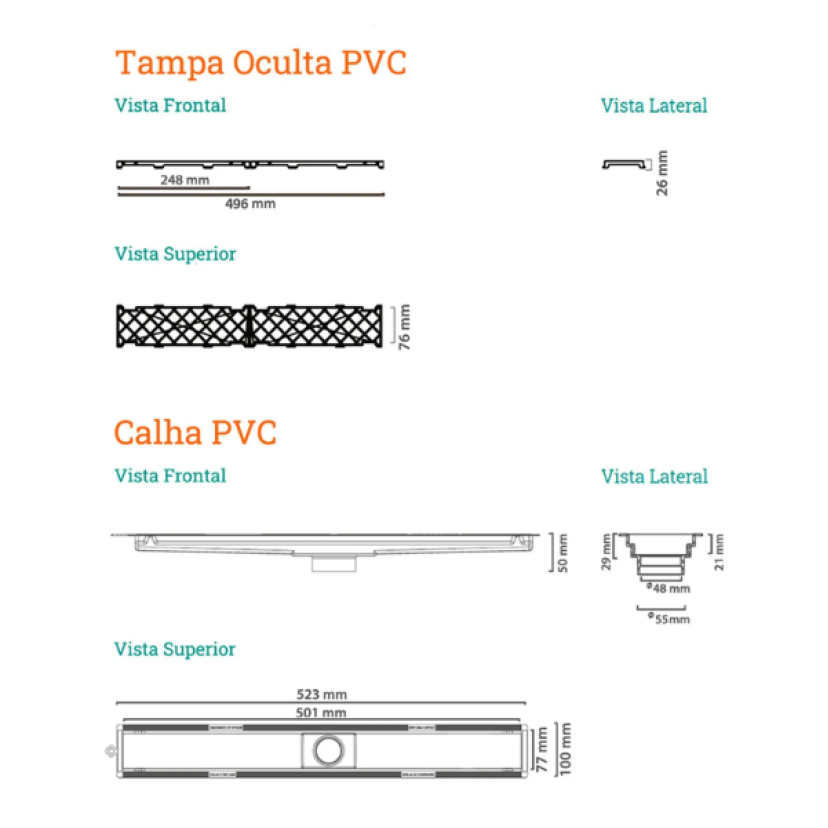 Ralo Linear Novii Tampa Oculta 50 cm - 8875