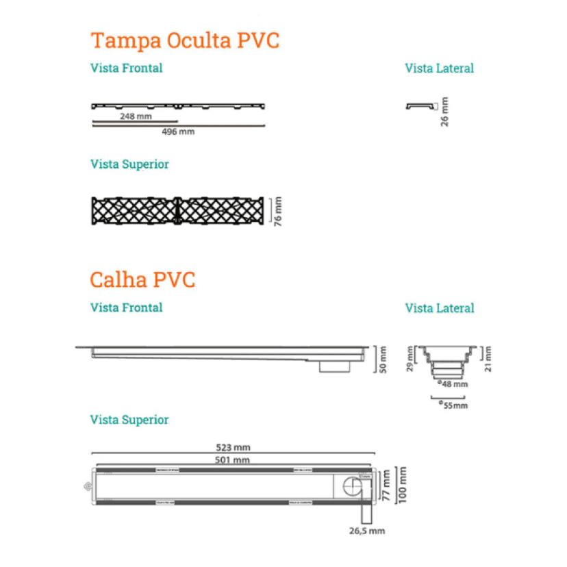 Ralo Linear Novii Tampa Oculta 50 cm - 6084