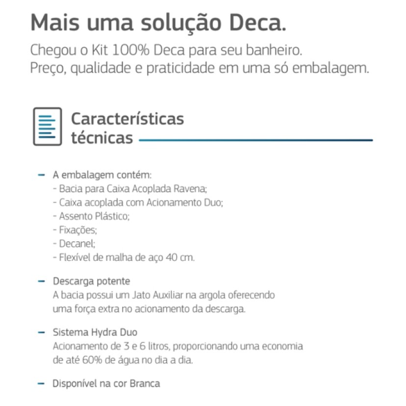 Kit completo Bacia com caixa acoplada Ravena Deca KP.909.17