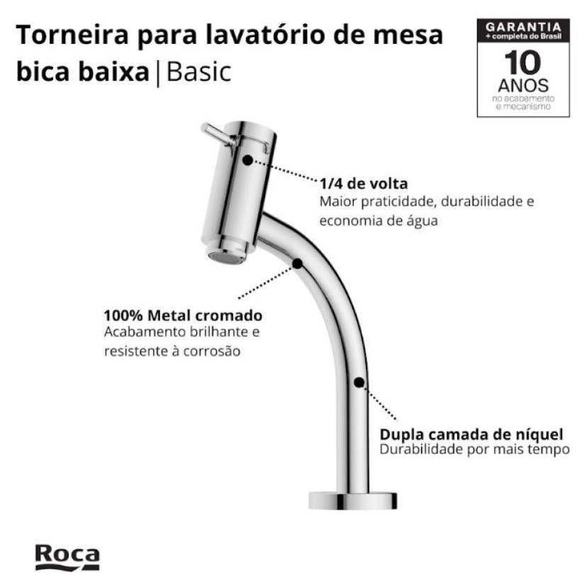 Torneira para Lavatório de Mesa Bica Baixa Roca Basic B5000C7CRB