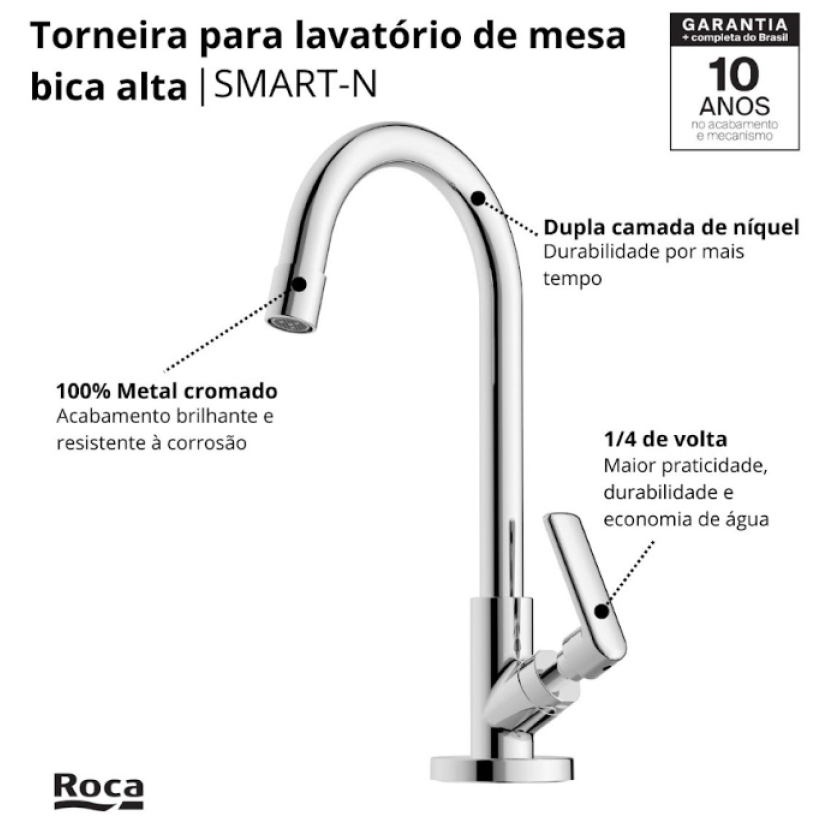 Torneira Para Lavatorio De Mesa Bica Alta Smart - N B50011CCRB