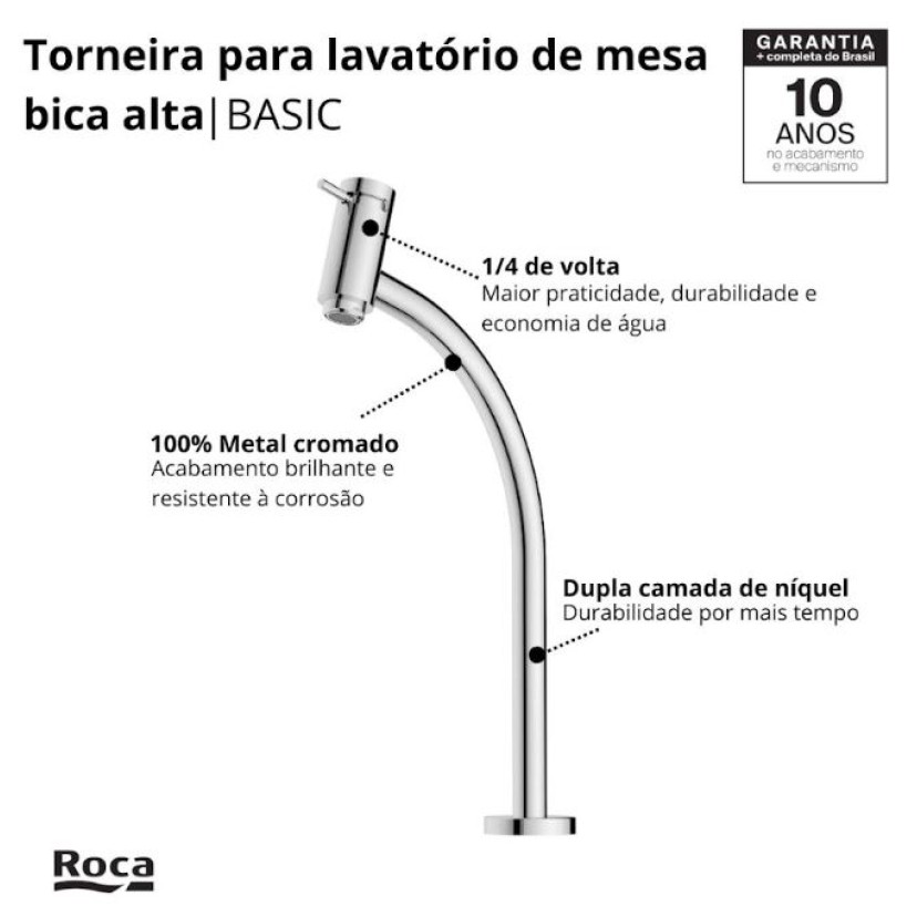 Torneira dara Lavatório de Mesa Bica Alta Roca Basic B5001C7CRB