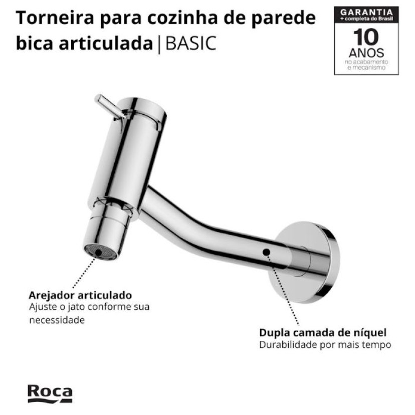 Torneira de Parede para Cozinha com Arejador Móvel Roca Basic B5005C7CRB