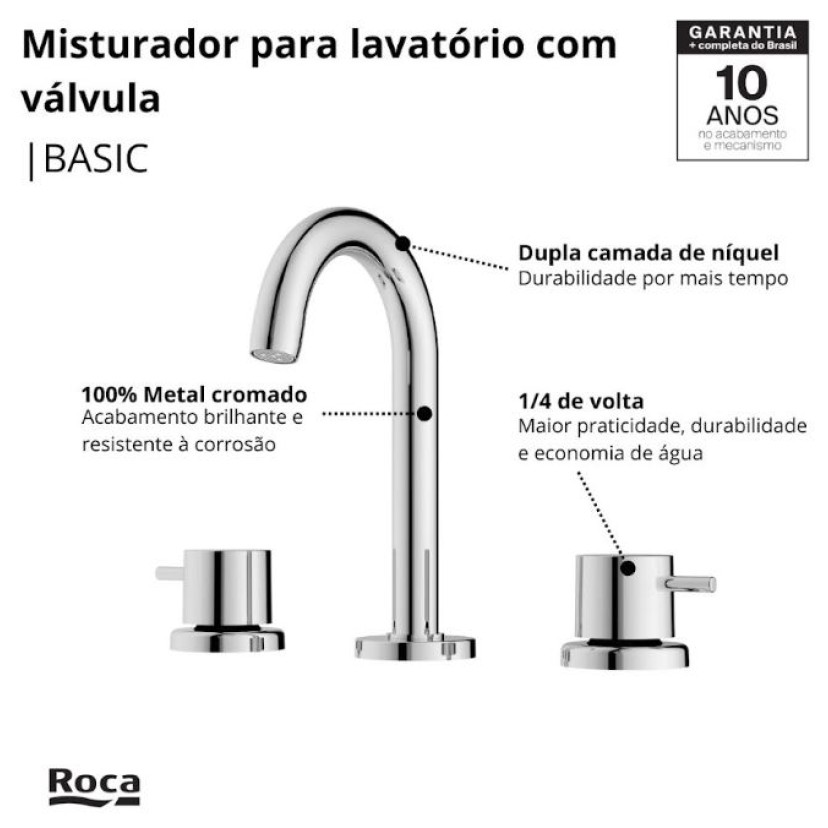 Misturador para Lavatório de Mesa com Válvula de Escoamento Roca Basic B5006C7CRB