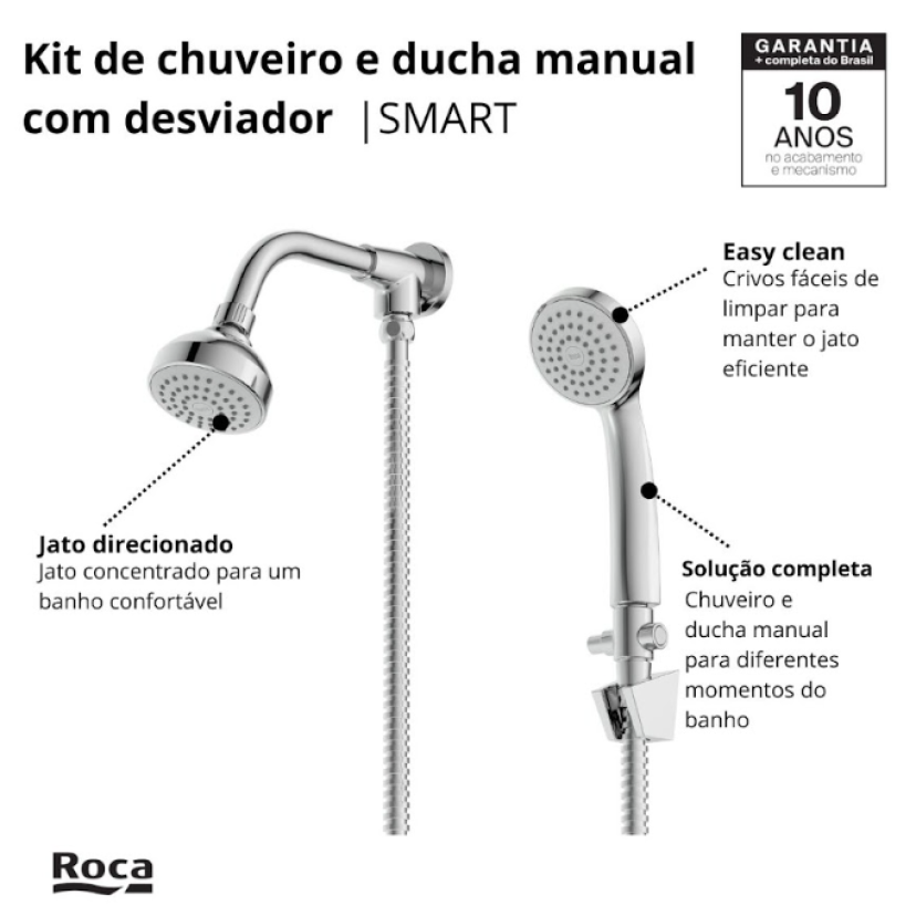 Chuveiro com Desviador e Ducha Manual Roca Smart B5015CMCRB