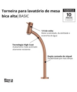 Torneira de Mesa Bica Alta para Lavatório Roca Basic Rose Gold Matte B5045C7R2B