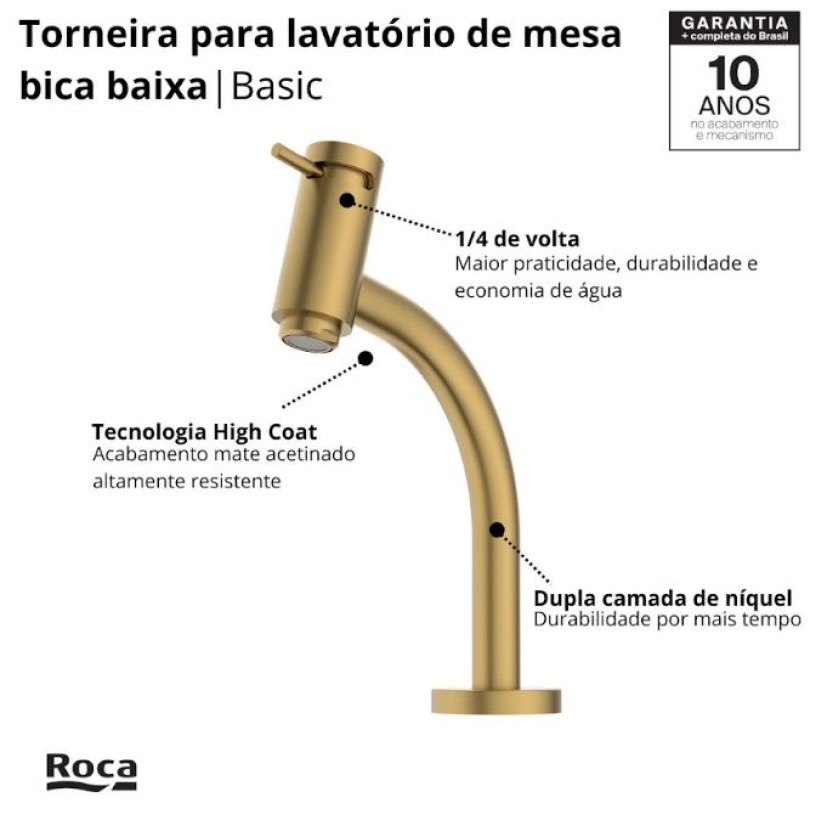 Torneira de Mesa Bica Baixa para Lavatório Roca Basic Gold Matte B5056C7R1B
