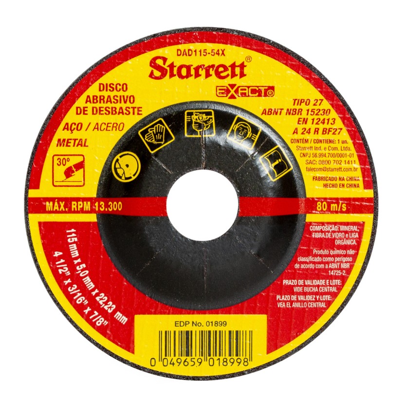 Disco de Desbaste Exact 115mm x 5mm x 22,23mm Starrett 