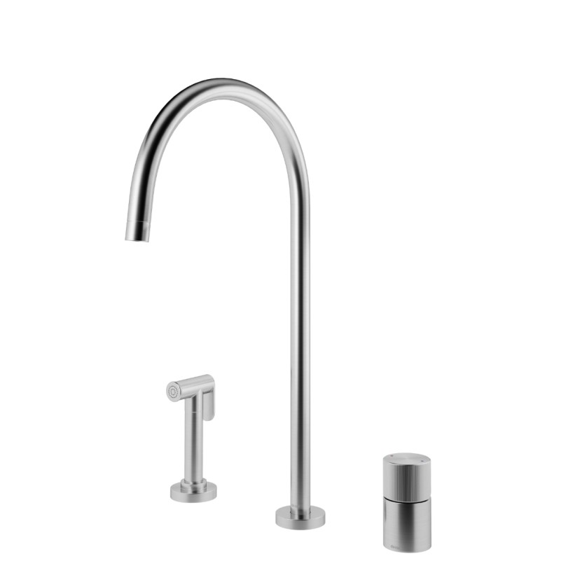 Monocomando com ducha lateral de mesa para cozinha Mix&Match inox escovado 017226BH