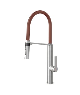 Monocomando DOC Inox Escovado com mangueira na cor corten. 006957BZ