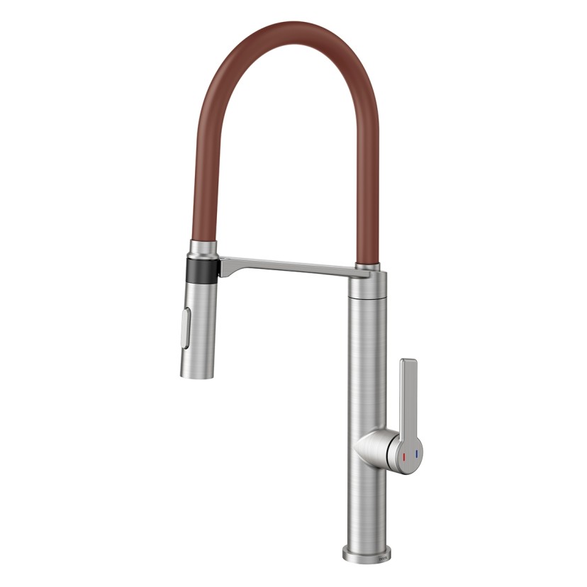 Monocomando DOC Inox Escovado com mangueira na cor corten. 006957BZ
