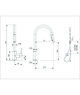 Monocomando De Mesa Para Cozinha Com Bica Extraível "U" Com 2 Funções Prática B5002F5R00 Preto Matte Celite